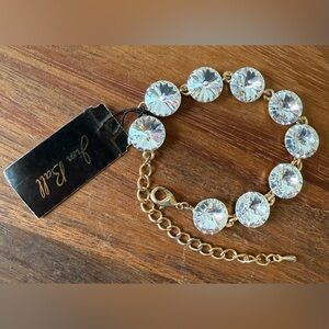 Jim Ball Elegant Gold Tone and Clear Crystal Bracelet 6-8.5”